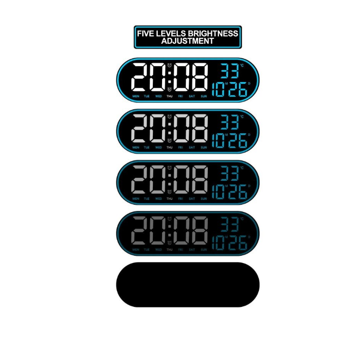 Ceas de perete digital LED, AT PERFORMANCE®, telecomanda, albastru