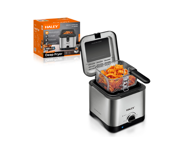Friteuza Electrica HALEY HY-2505, 1000W, Capacitate 2.5L, Design Argintiu Elegant, Control Precise al Temperaturii