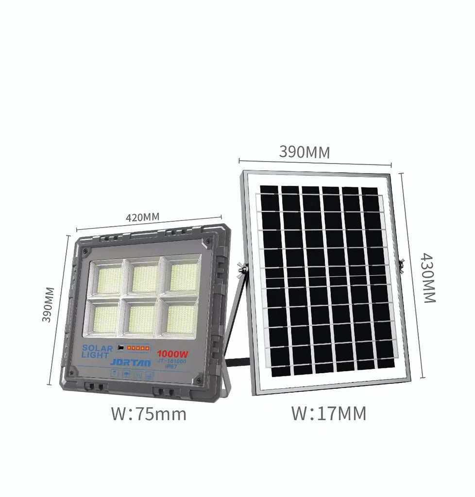 Proiector Solar LED HNY 1000W cu Panou Fotovoltaic Separat, Telecomandă, Senzor de Mișcare, IP66, 6500K