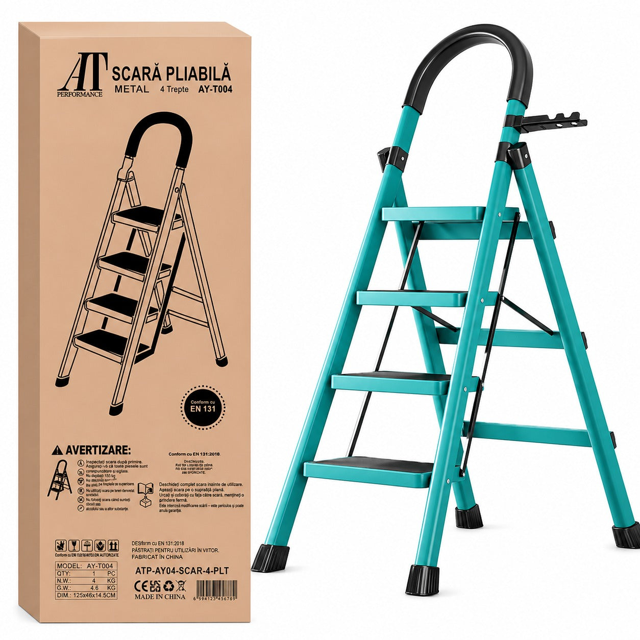 Scara Pliabila cu 3/4/5/6 Trepte Late, At Performance, Metalica, Maxim 150 Kg, Picioare Antialunecare