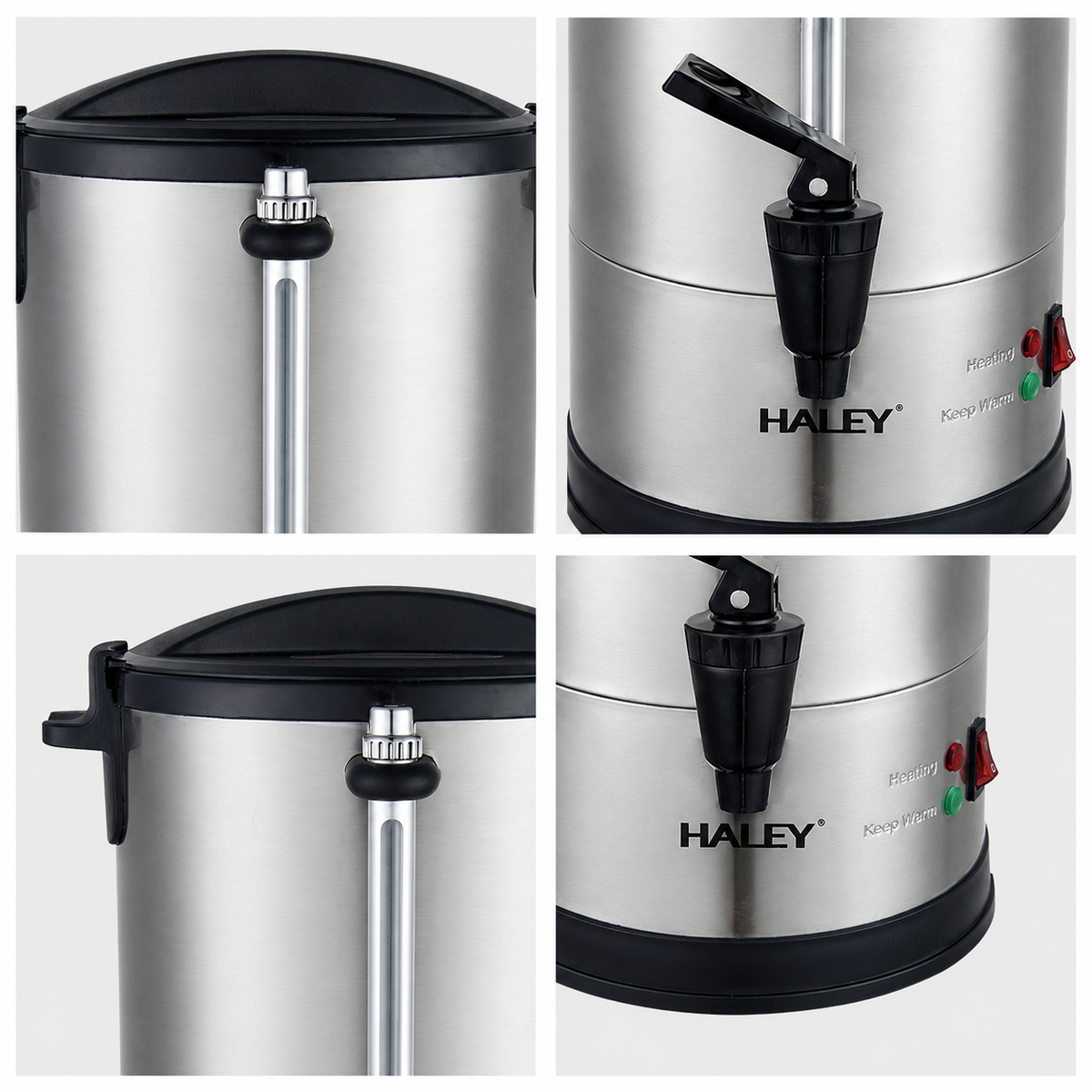 Termos Electric Profesional HALEY HY-6930L, Capacitate 30L, Putere 2500W, Oțel Inoxidabil 304, Menținere Temperatură, Indicator Nivel Apă, Robinet pentru Servire