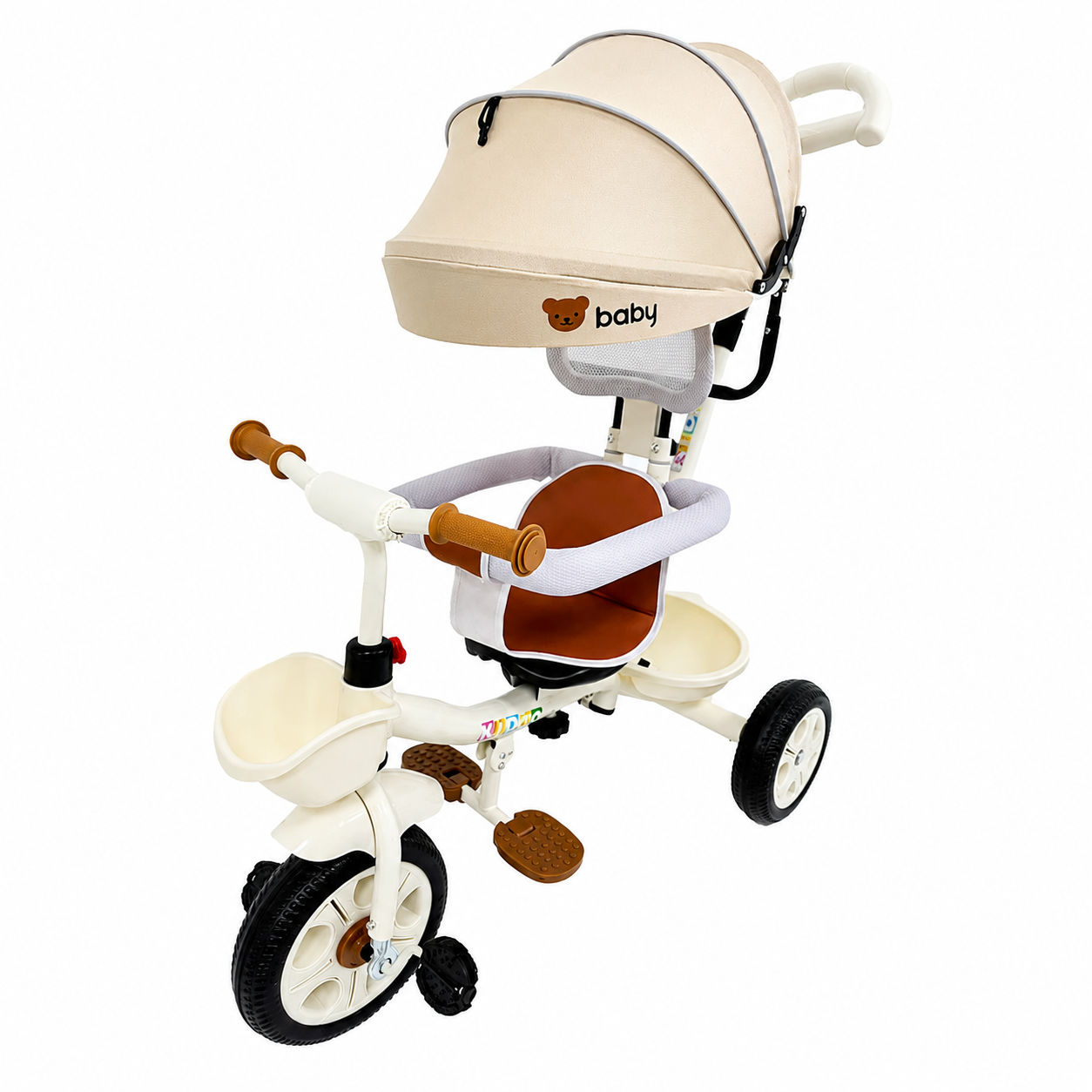 Tricicletă Evolutivă Kiddo KD-X06, Scaun Rotativ 360°, Poziție de Somn, Centură 5 Puncte, Copertină UV, Roți din Cauciuc, 9 Luni – 6 Ani