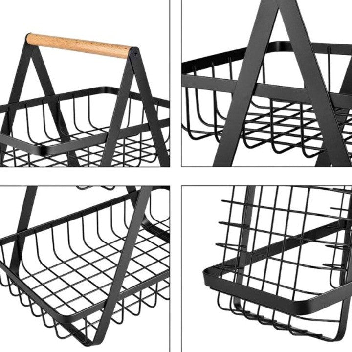 Cos de fructe,  decorativ, Metal, 2 etaje, Negru
