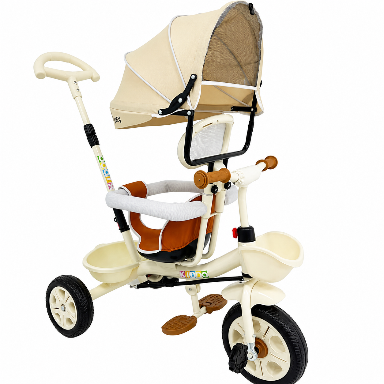 Tricicletă Evolutivă Kiddo KD-X06, Scaun Rotativ 360°, Poziție de Somn, Centură 5 Puncte, Copertină UV, Roți din Cauciuc, 9 Luni – 6 Ani