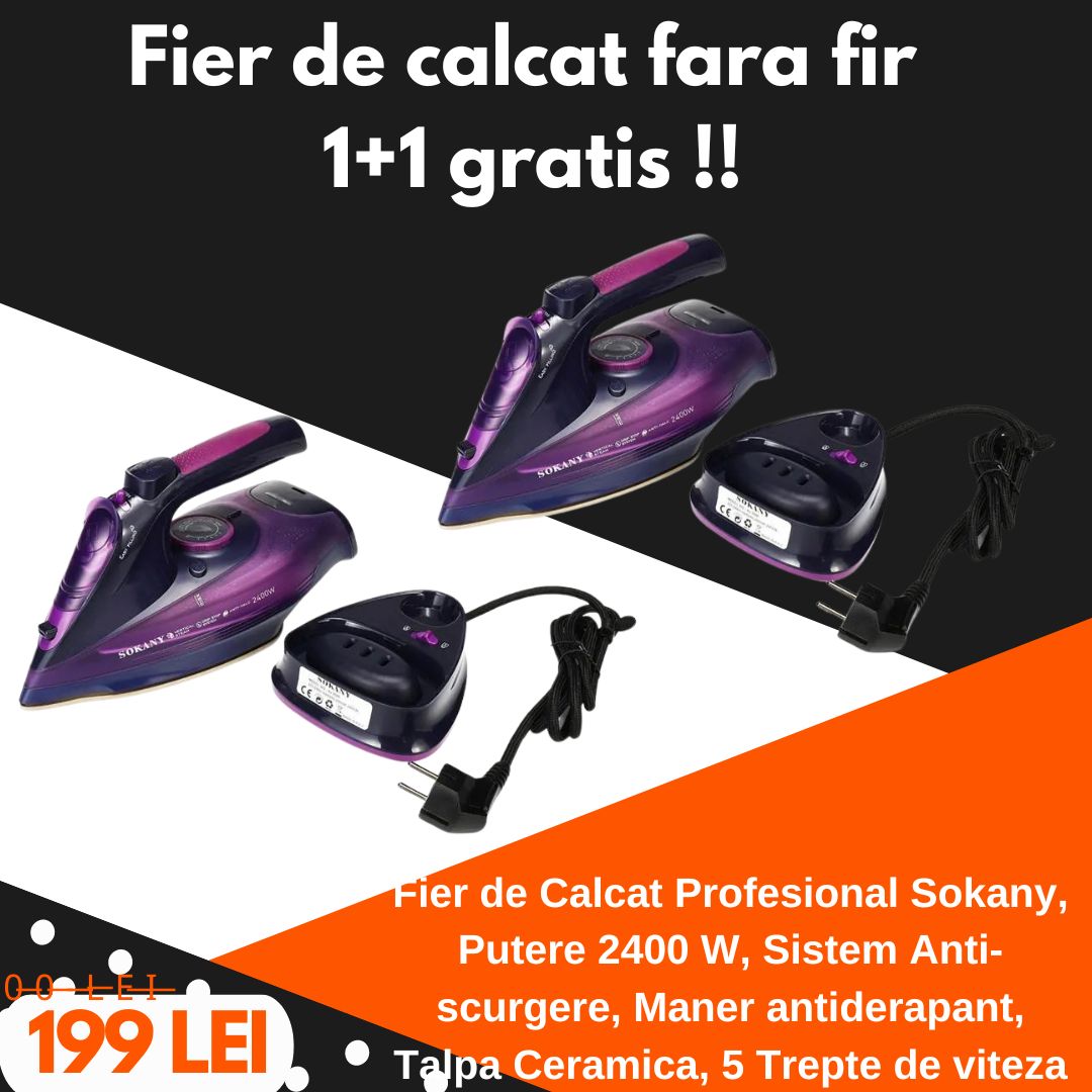 Fier de calcat fara fir si 2 prosoape cadou.