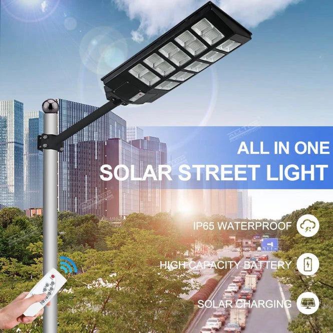 Lampă Solară LED HNY 1000W cu Panou Fotovoltaic, Telecomandă, Suport de Montaj, Senzor de Lumină, IP65, 6500K