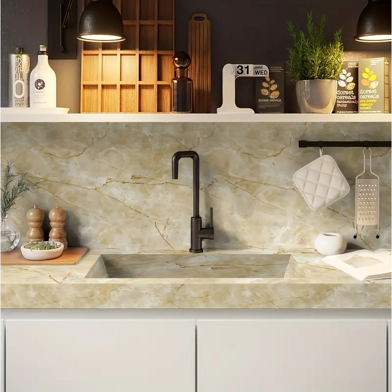 Set 50x Tapet Marmura, AT PERFORMANCE®, suprafata acoperire 9 mp, autoadeziv, waterproof, usor de montat, design modern, 30x60 cm, bej ichis