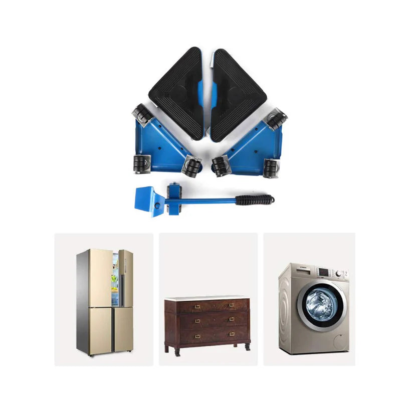 Kit complet pentru mutat si carat mobila, At Performance, reglare 360 grade, greutate maxima 200 kg, otel, albastru